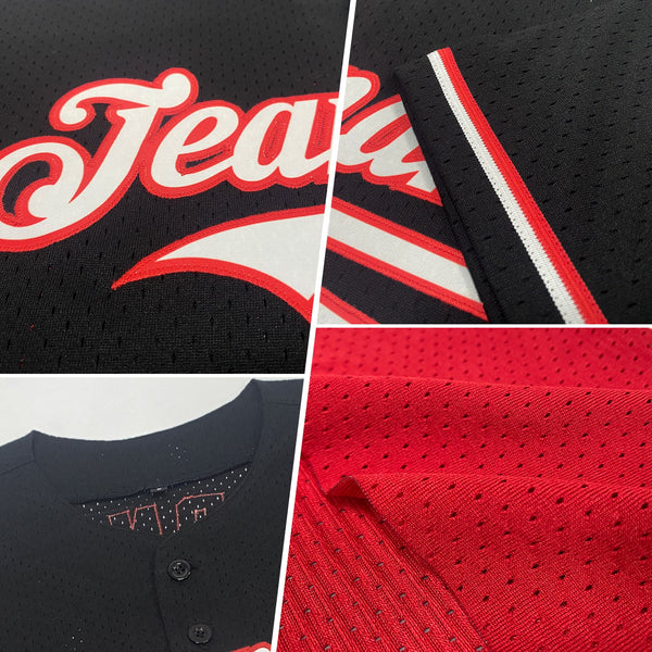 Custom Red Vintage USA Flag-Black Mesh Authentic Throwback Baseball Jersey alternate