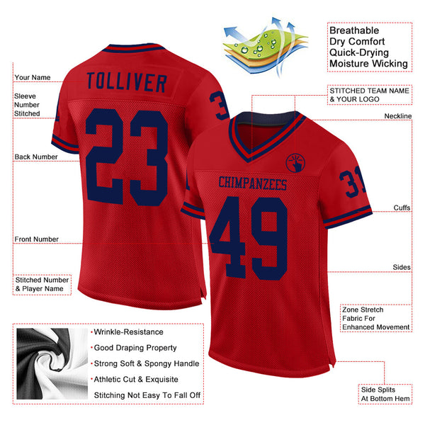 Custom Red Navy Mesh Authentic Throwback Football Jersey alternate