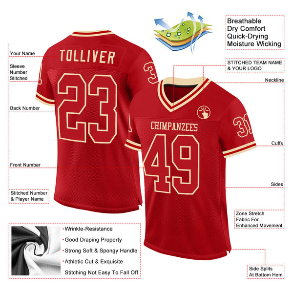Custom Red Cream Mesh Authentic Throwback Football Jersey alternate