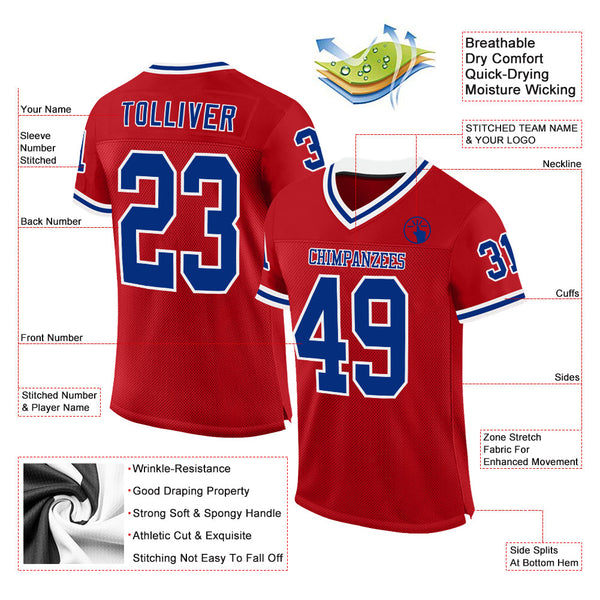 Custom Red Royal-White Mesh Authentic Throwback Football Jersey alternate