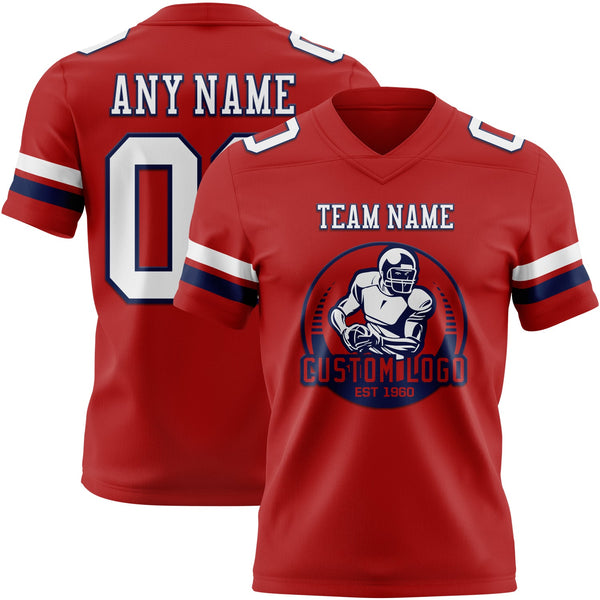 Custom Red White-Navy Authentic Football Jersey alternate