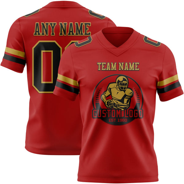 Custom Red Black-Old Gold Authentic Football Jersey alternate