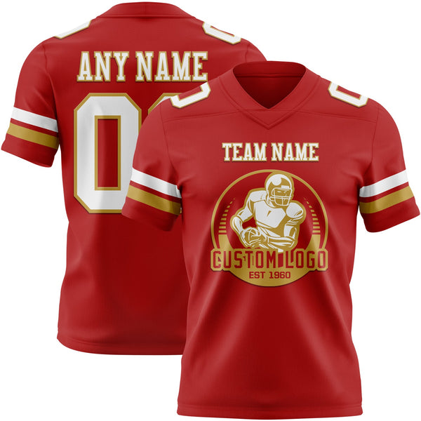Custom Red White-Old Gold Authentic Football Jersey alternate