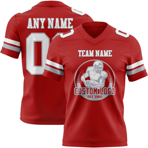 Custom Red White-Gray Authentic Football Jersey alternate