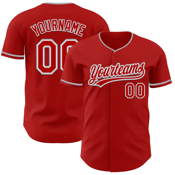 Custom Red White-Gray Authentic Baseball Jersey