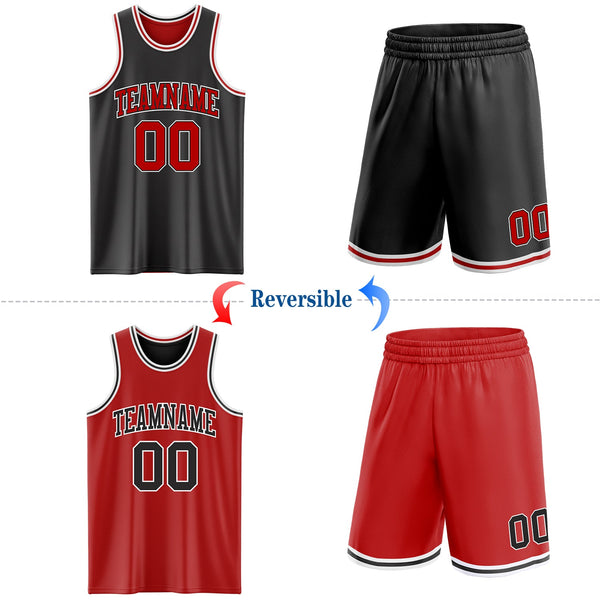 Custom Reversible Black Red-White Double Side Sublimation Basketball Set Jersey alternate