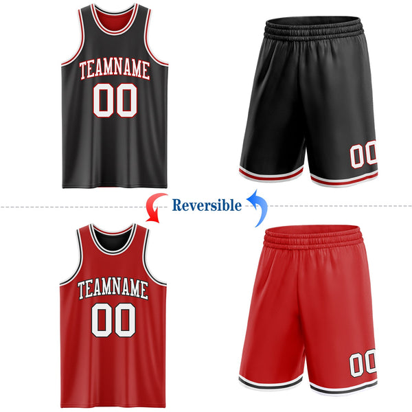 Custom Reversible Black White-Red Double Side Sublimation Basketball Set Jersey alternate