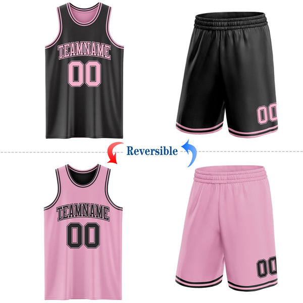 Custom Reversible Black Light Pink Double Side Sublimation Basketball Set Jersey alternate