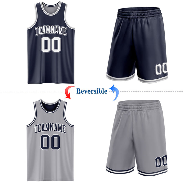 Custom Navy White-Gray Reversible Double Side Sublimation Basketball Set Jersey alternate