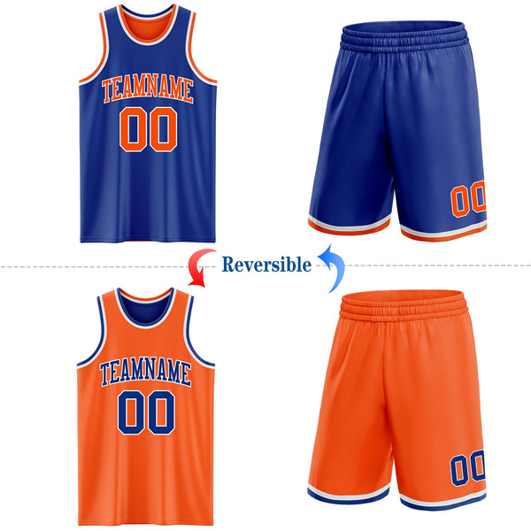 Custom Royal Orange-White Reversible Double Side Sublimation Basketball Set Jersey alternate