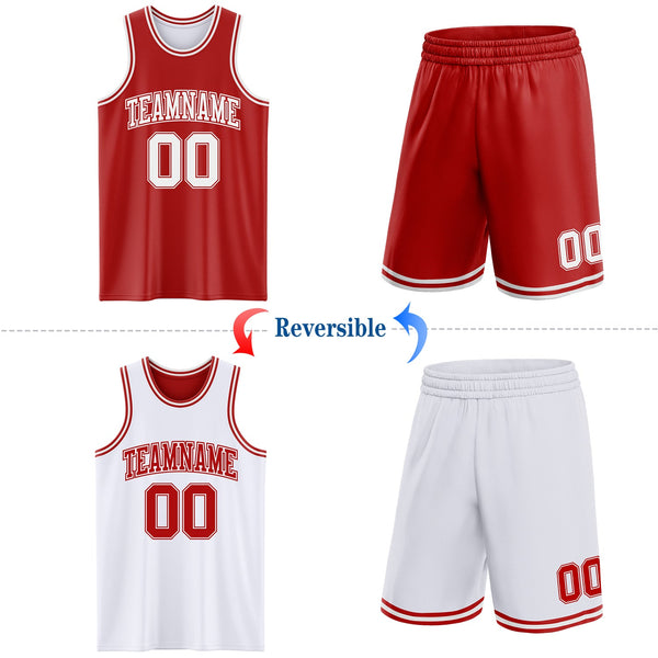 Custom Red White Reversible Double Side Sublimation Basketball Set Jersey alternate