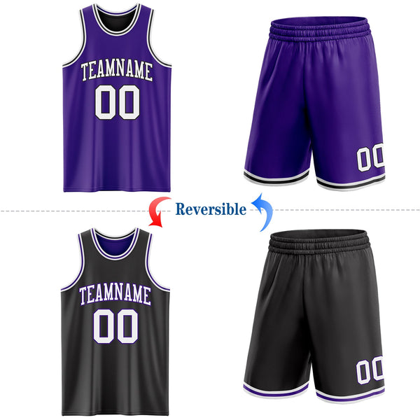 Custom Purple White-Black Reversible Double Side Sublimation Basketball Set Jersey alternate