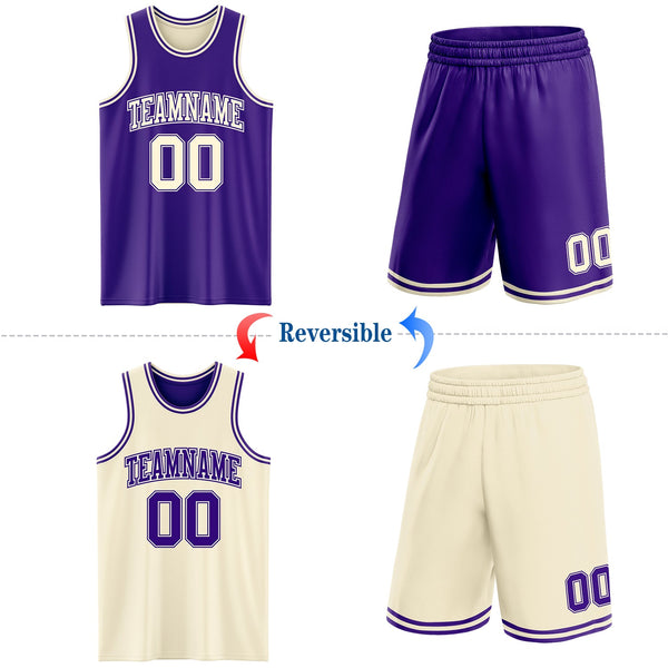 Custom Reversible Purple Cream Double Side Sublimation Basketball Set Jersey alternate