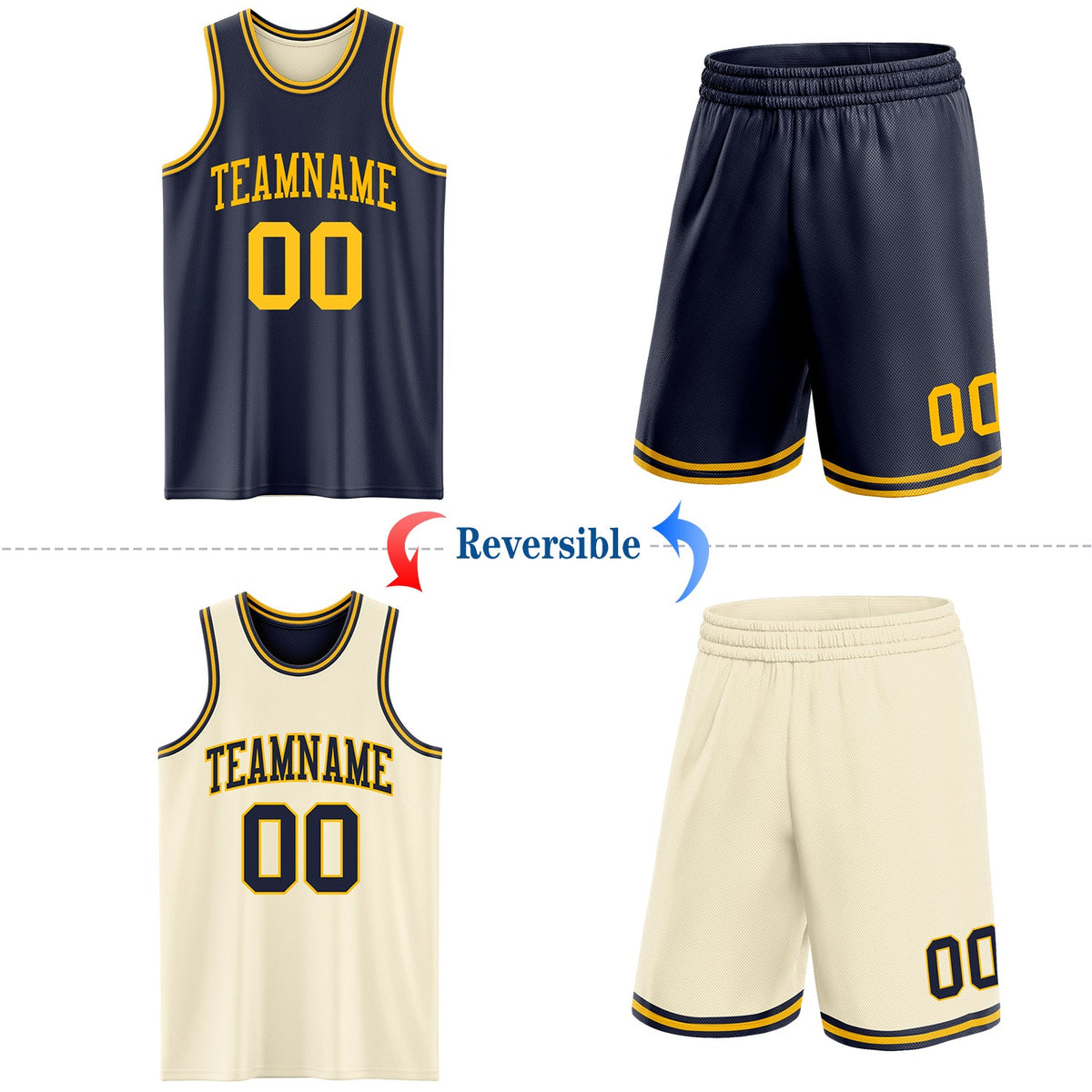 Custom Reversible Navy Gold Double Side Sublimation Basketball Set Jersey - Back