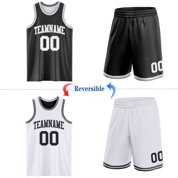 Custom Reversible Black White-Gray Double Side Sublimation Basketball Set Jersey alternate
