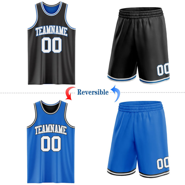 Custom Reversible Black Gray-Blue Double Side Sublimation Basketball Set Jersey alternate