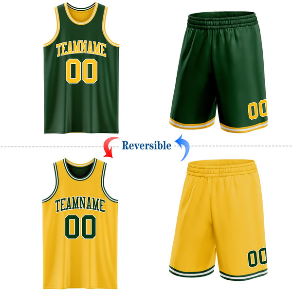 Custom Reversible Green Gold-White Double Side Sublimation Basketball Set Jersey alternate