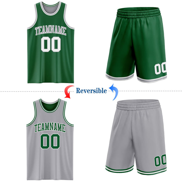 Custom Reversible Kelly Green White-Gray Double Side Sublimation Basketball Set Jersey alternate