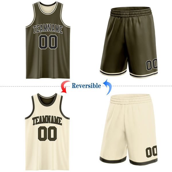 Custom Reversible Olive Black-Cream Double Side Salute To Service Sublimation Basketball Set Jersey alternate