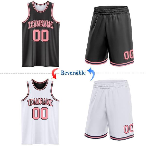 Custom Reversible Black Medium Pink Double Side Sublimation Basketball Set Jersey alternate