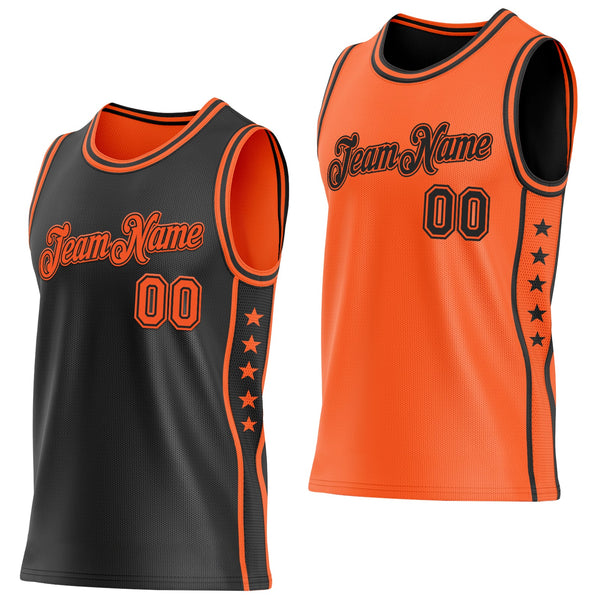 Custom Reversible Black Orange Double Side Star Sublimation Basketball Set Jersey