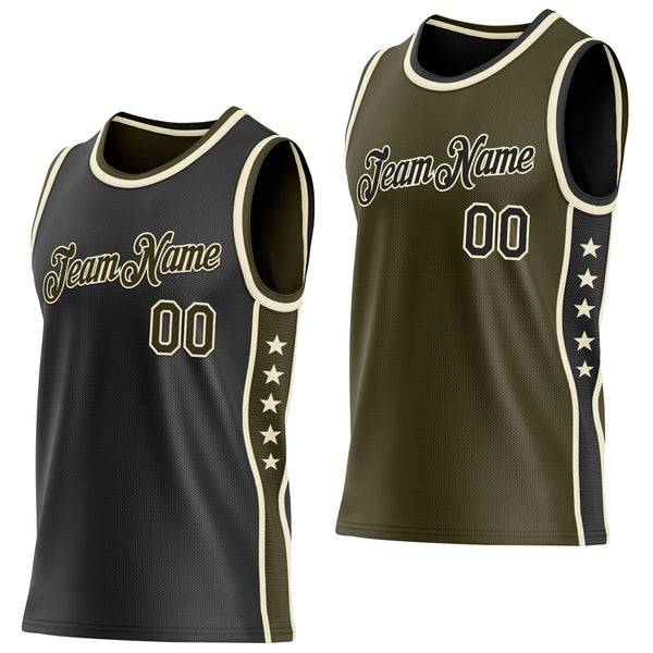 Custom Reversible Black Olive-Cream Double Side Star Sublimation Basketball Set Jersey