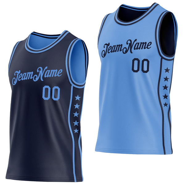 Custom Reversible Navy Lakes Blue Double Side Star Sublimation Basketball Set Jersey