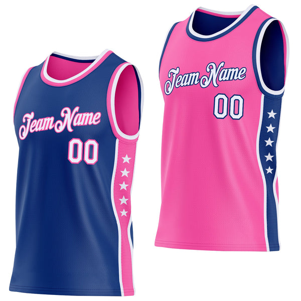 Custom Reversible Royal White-Pink Double Side Star Sublimation Basketball Set Jersey