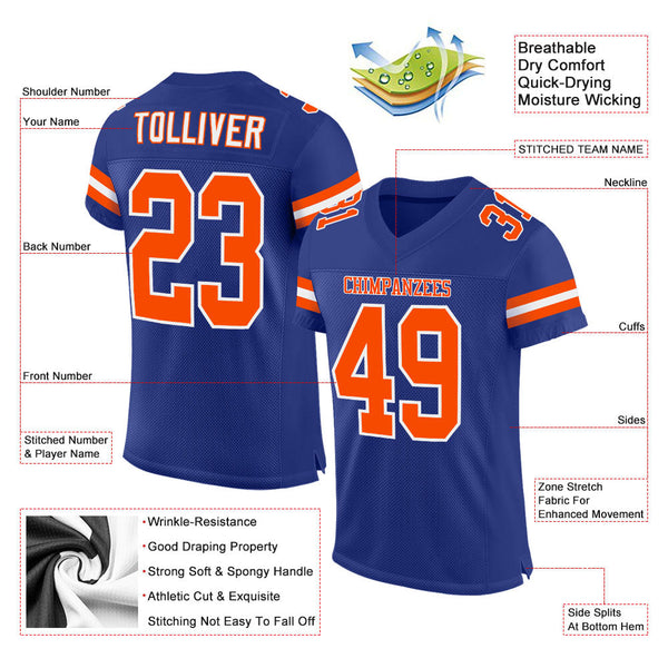 Custom Royal Orange-White Mesh Authentic Football Jersey alternate