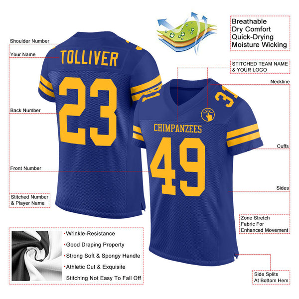 Custom Royal Gold Mesh Authentic Football Jersey alternate