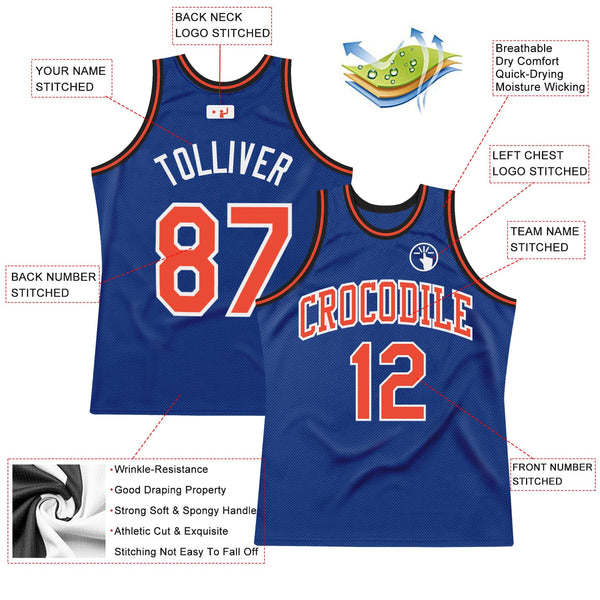 Custom Royal Orange-White Authentic Throwback Basketball Jersey alternate