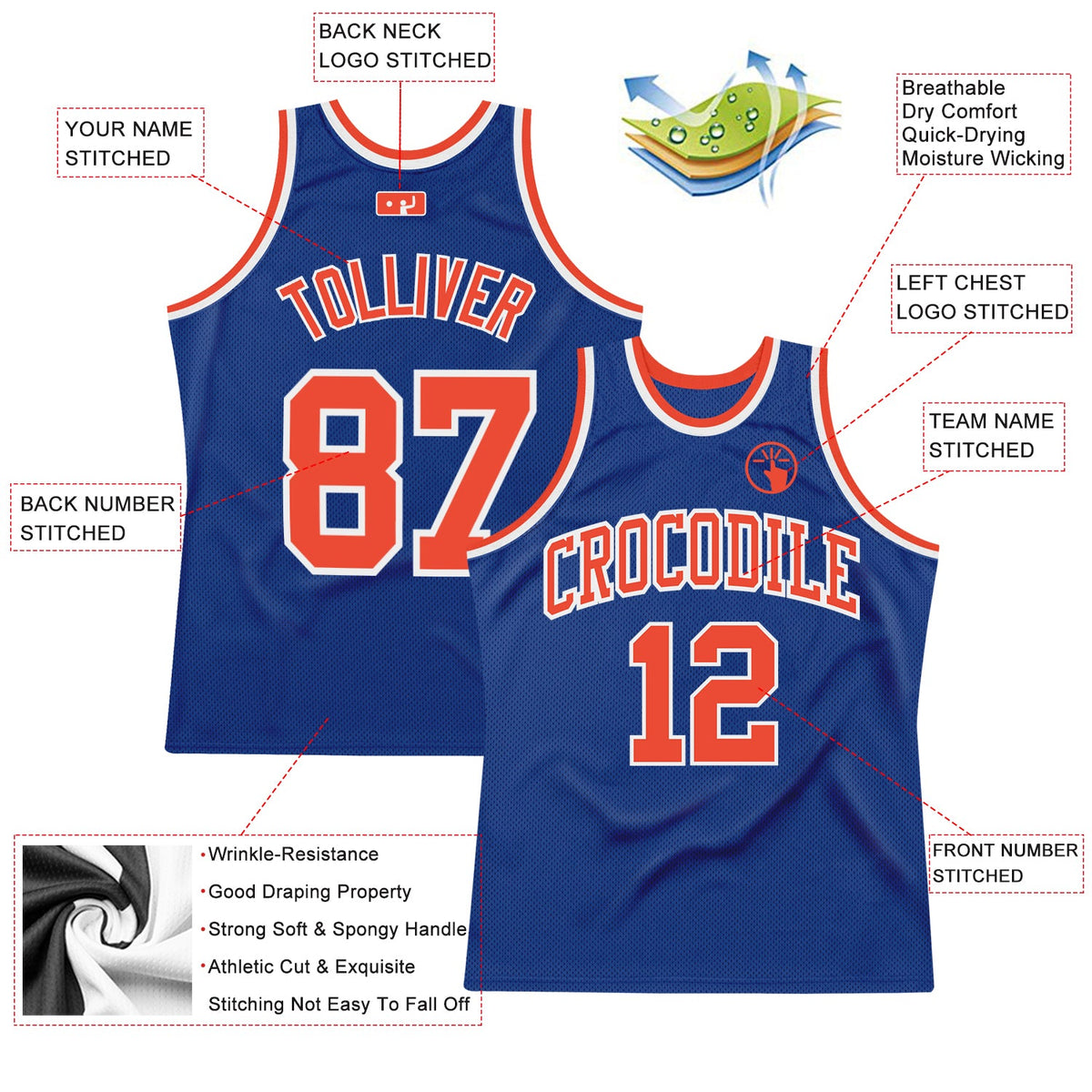 Custom Royal Orange-White Authentic Throwback Basketball Jersey - Front