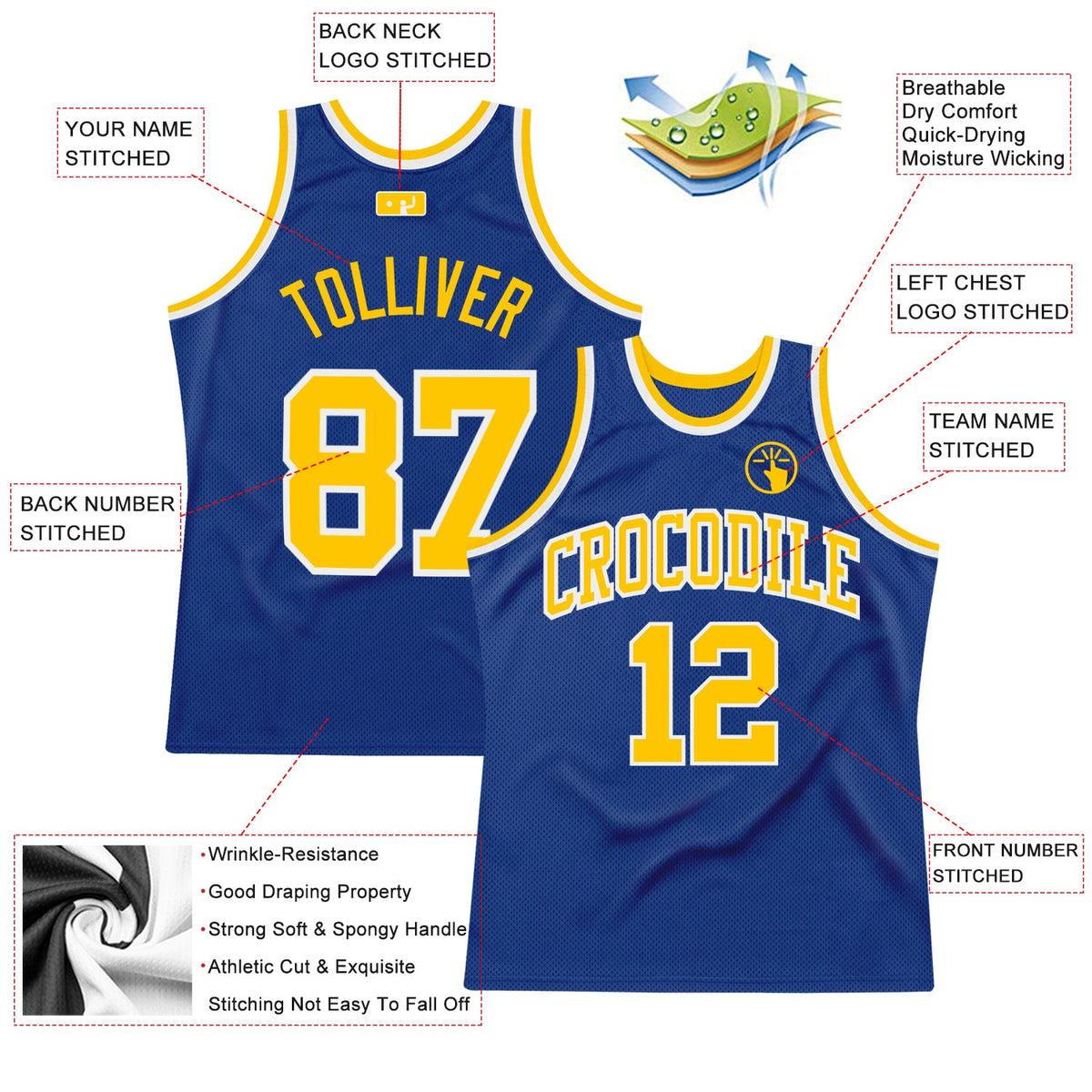 Custom Royal Gold-White Authentic Throwback Basketball Jersey - Front