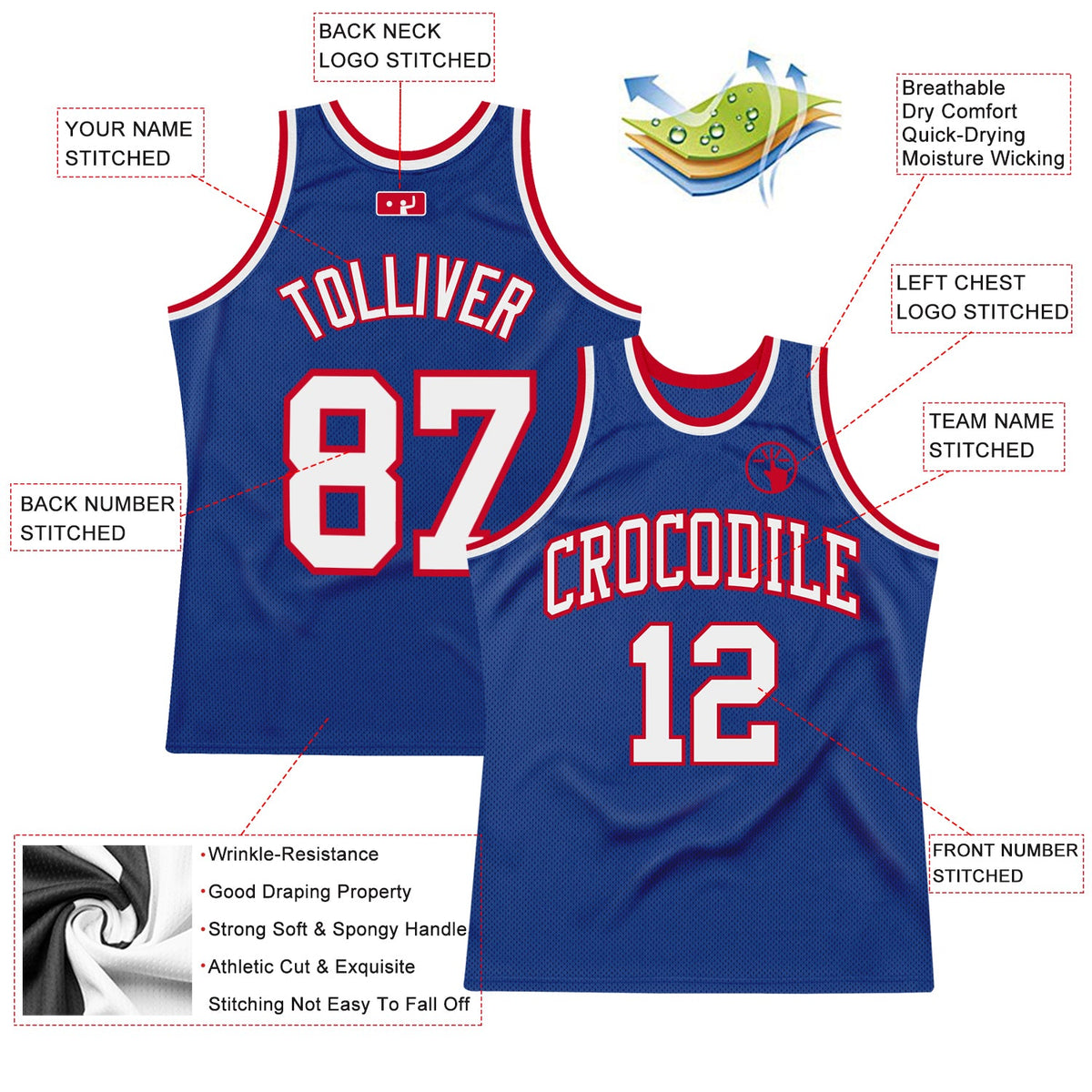 Custom Royal White-Red Authentic Throwback Basketball Jersey - Back