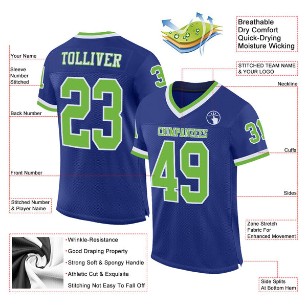 Custom Royal Neon Green-White Mesh Authentic Throwback Football Jersey alternate