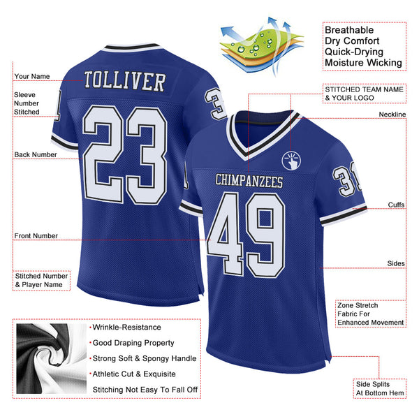Custom Royal White-Black Mesh Authentic Throwback Football Jersey alternate