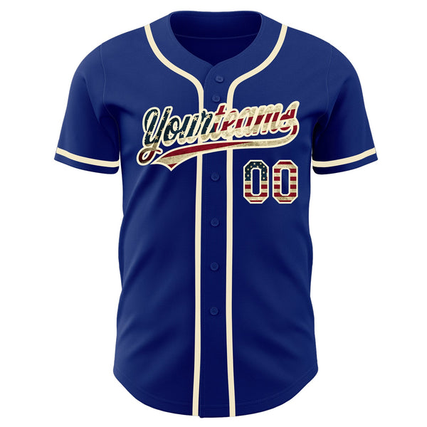 Custom Royal Vintage USA Flag-Cream Authentic Baseball Jersey alternate