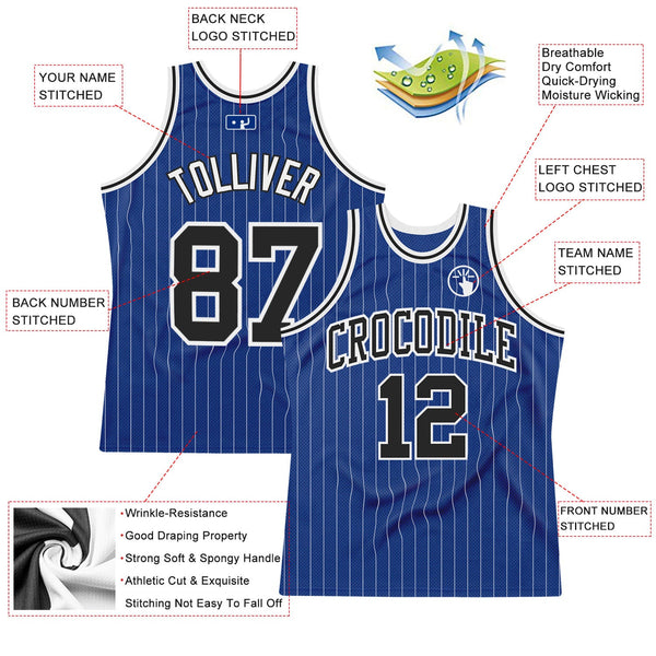 Custom Royal White Pinstripe Black-White Authentic Basketball Jersey alternate