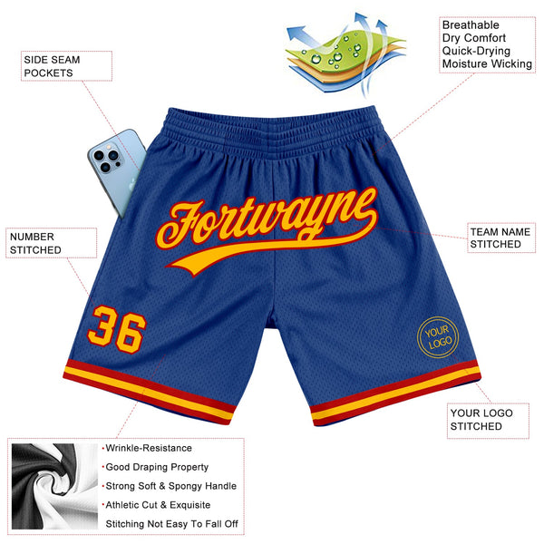 Custom Royal Gold-Red Authentic Throwback Basketball Shorts alternate