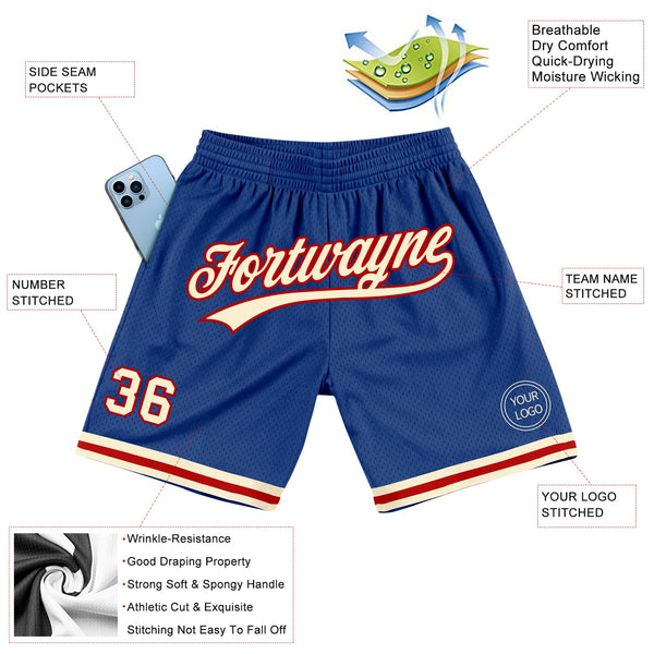 Custom Royal Cream-Red Authentic Throwback Basketball Shorts alternate