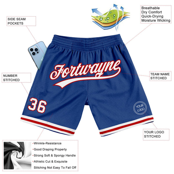 Custom Royal White-Red Authentic Throwback Basketball Shorts alternate