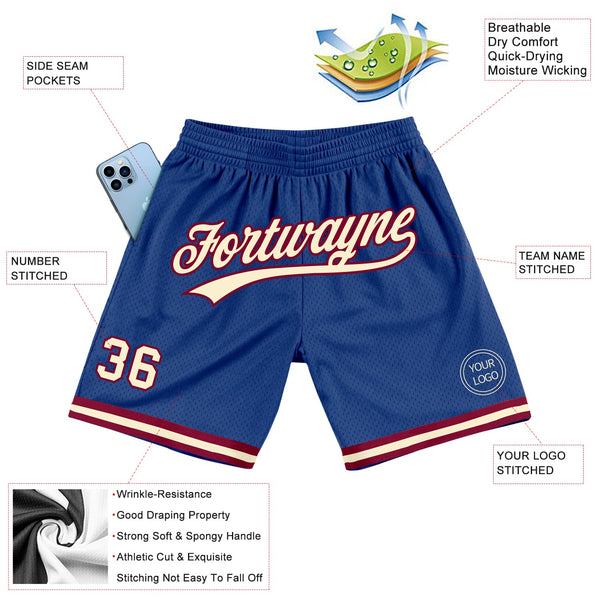 Custom Royal Cream-Maroon Authentic Throwback Basketball Shorts alternate