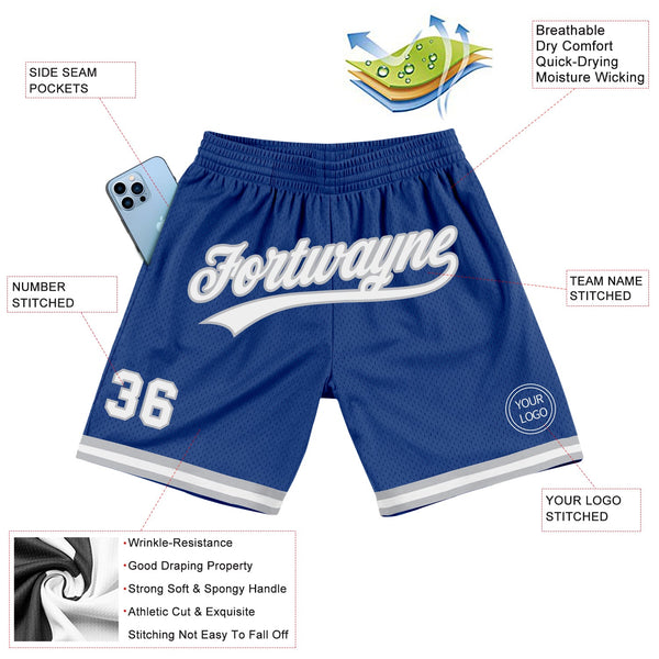 Custom Royal White-Gray Authentic Throwback Basketball Shorts alternate