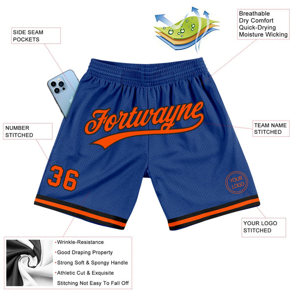 Custom Royal Orange-Black Authentic Throwback Basketball Shorts alternate