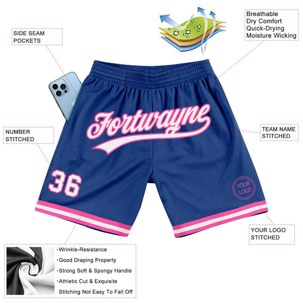 Custom Royal White-Pink Authentic Throwback Basketball Shorts alternate