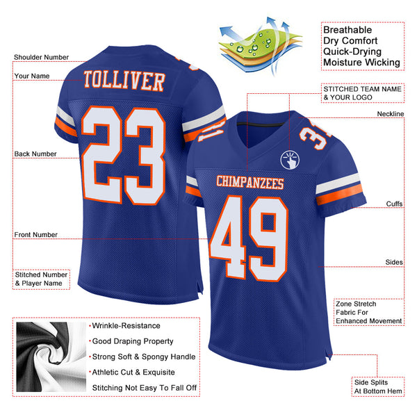Custom Royal White-Orange Mesh Authentic Football Jersey alternate