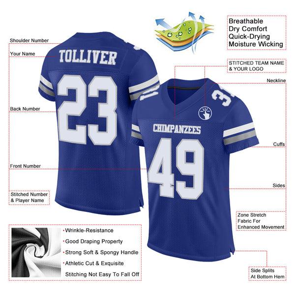 Custom Royal White-Gray Mesh Authentic Football Jersey alternate