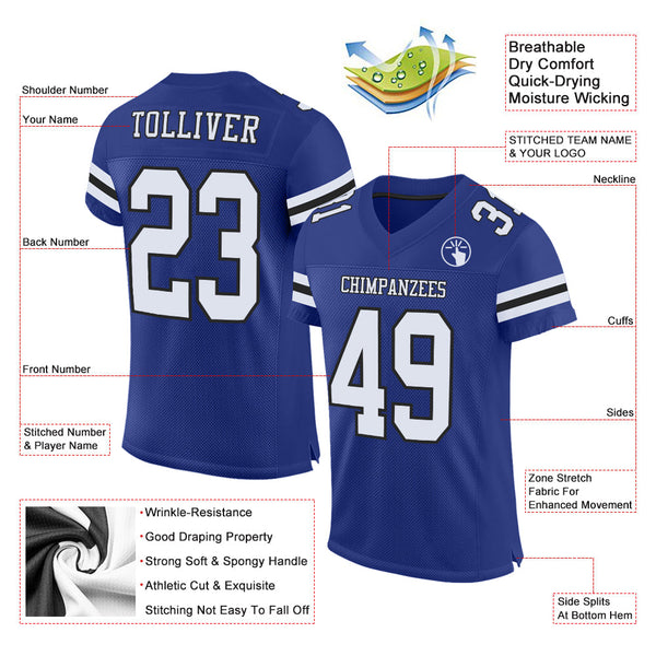 Custom Royal White-Black Mesh Authentic Football Jersey alternate