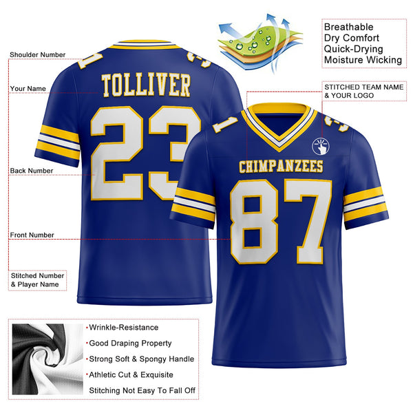 Custom Royal White-Yellow Authentic Football Jersey alternate