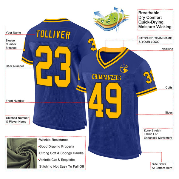 Custom Royal Gold-Black Mesh Authentic Throwback Football Jersey alternate